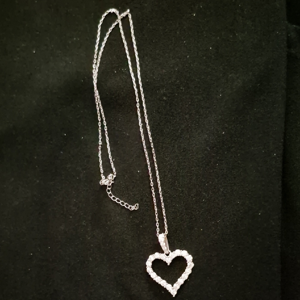 Sterling Silver Moissanite Pave Open Heart Necklace